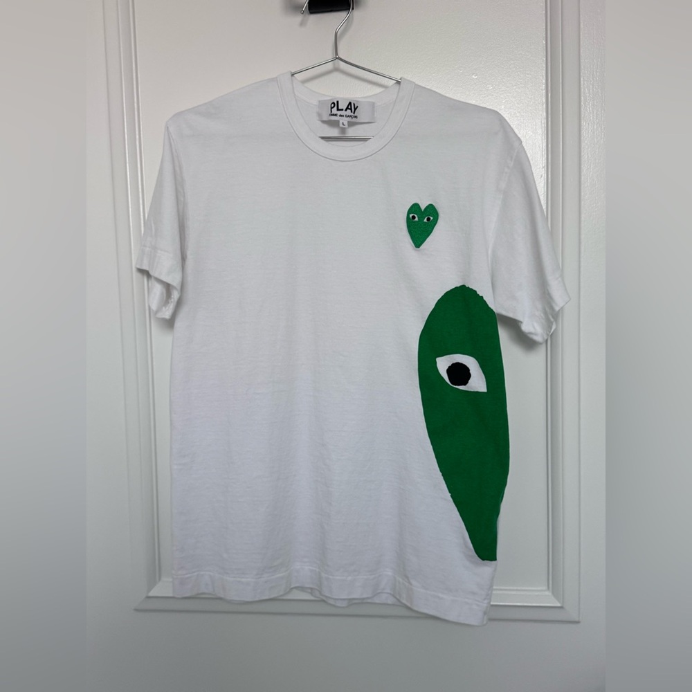 Comme des Garcons PLAY White Tee with Green Heart Graphic